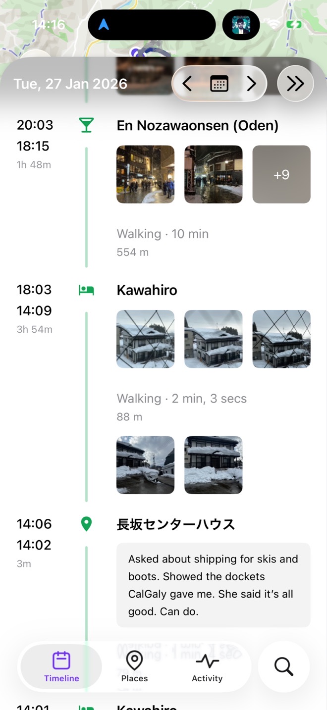 A day's timeline list